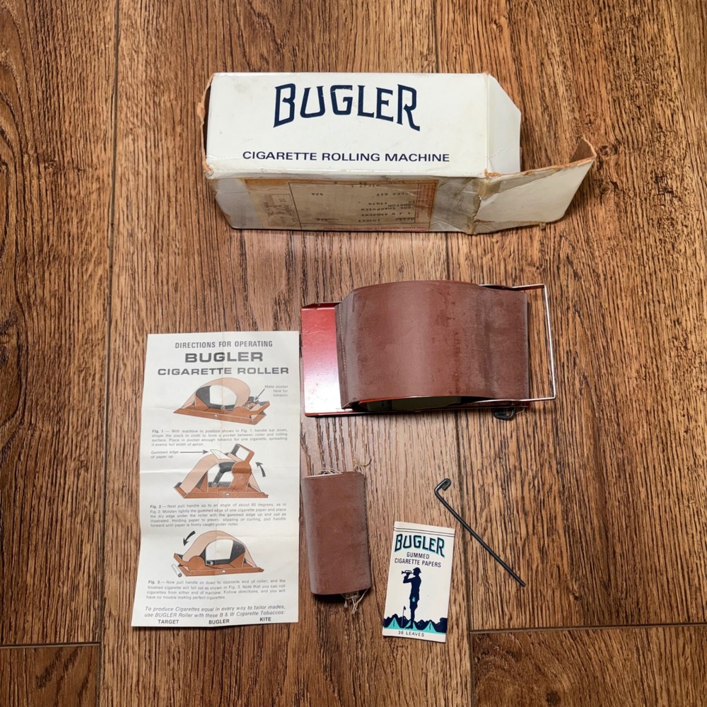 Vintage Bugler Cigarette Rolling Machine Brown & Williamson Red Metal Roller Box